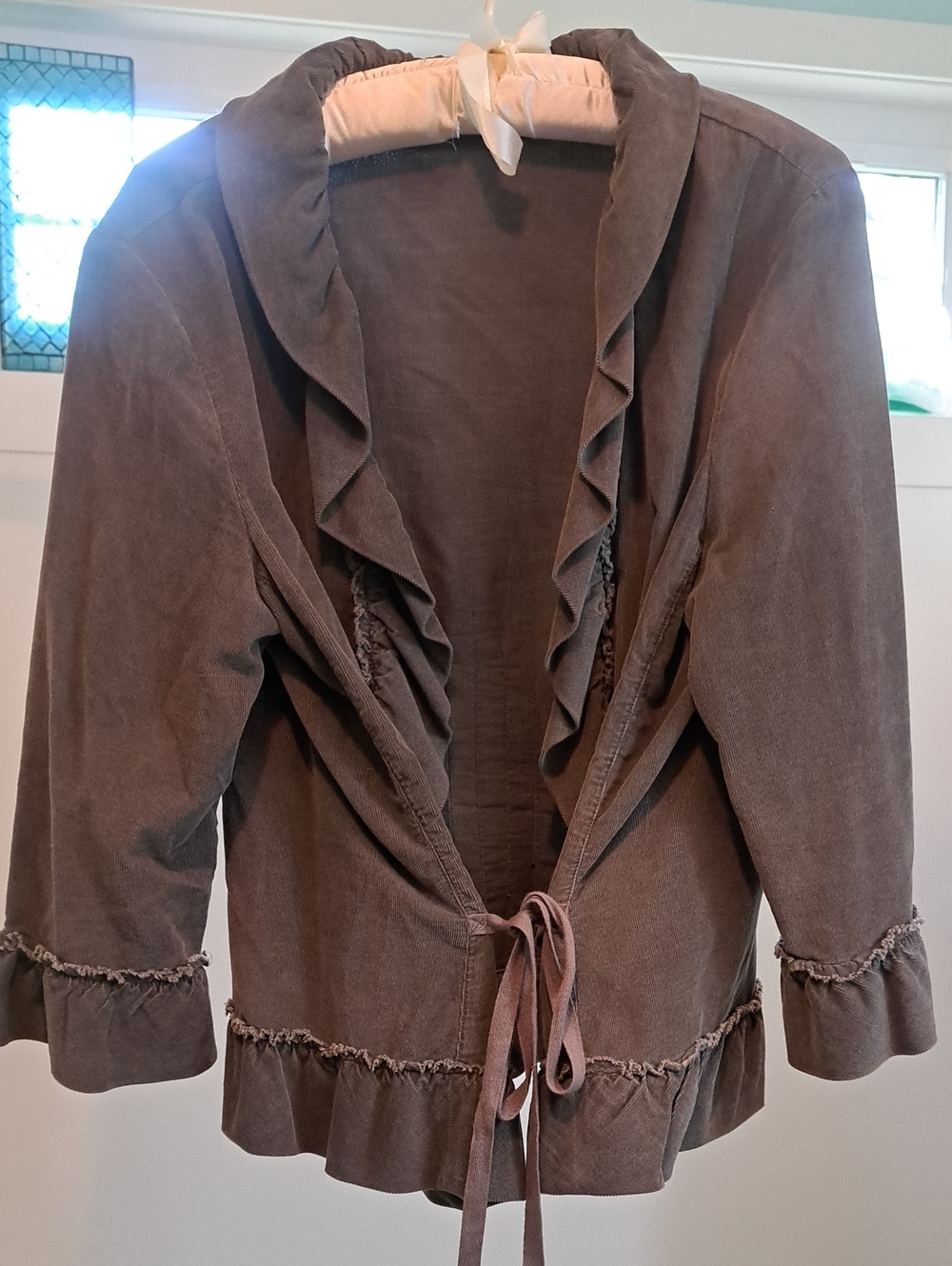 J Jill Chocolate Brown Ruffle Small Wale Corduroy Tie-Front Jacket Woman's Large